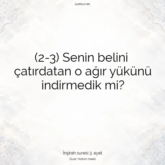 Ayetbul | Kuran Mealleri | Quran | İnşirah suresi 3. ayet