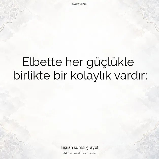 Ayetbul | Kuran Mealleri | Quran | İnşirah suresi 5. ayet