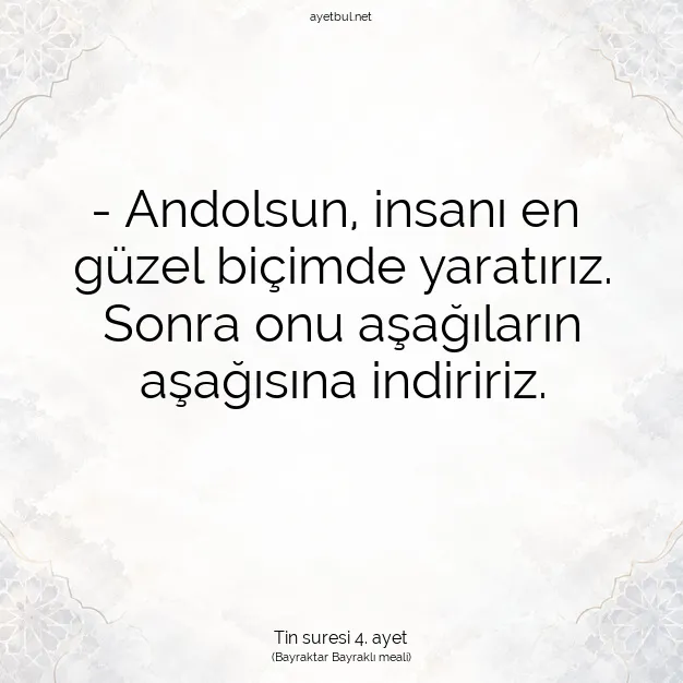 Ayetbul | Kuran Mealleri | Quran | Tin suresi 4. ayet