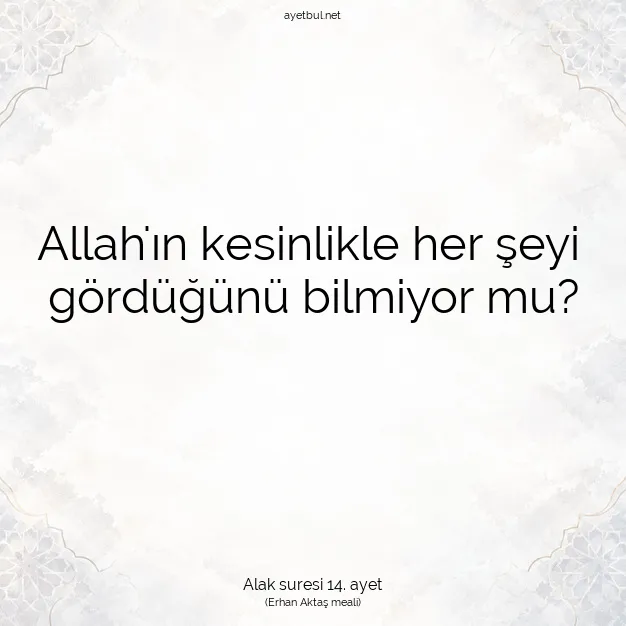 Ayetbul | Kuran Mealleri | Quran | Alak suresi 14. ayet