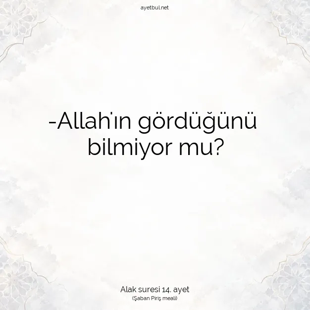 Ayetbul | Kuran Mealleri | Quran | Alak suresi 14. ayet