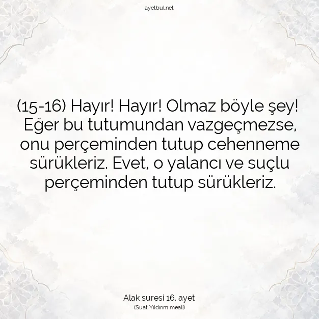 Ayetbul | Kuran Mealleri | Quran | Alak suresi 16. ayet