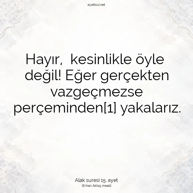 Ayetbul | Kuran Mealleri | Quran | Alak suresi 15. ayet