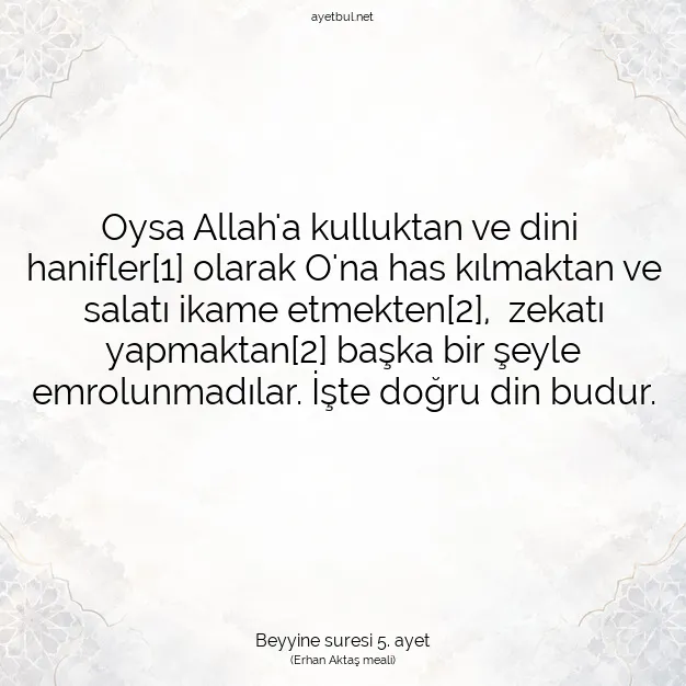Ayetbul | Kuran Mealleri | Quran | Beyyine suresi 5. ayet